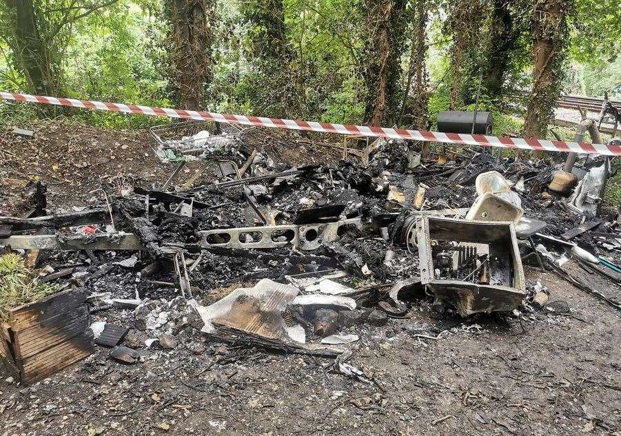 Nothing was left of the caravan after the fire. Picture: Warren Fowler