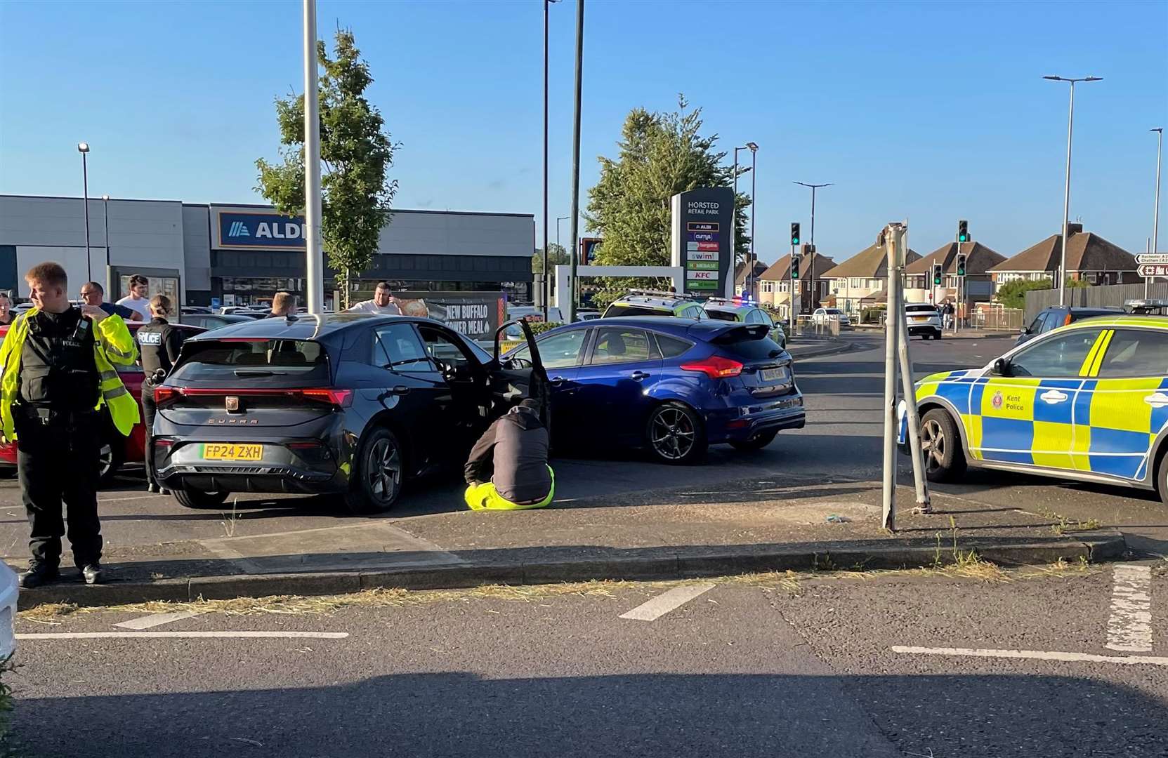 Polcie were called the crash at the roundabout outside Horsted Retail Park in Maidstone Road, Chatham