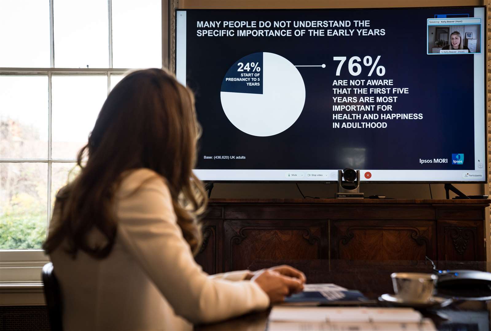 The duchess at a briefing on the data with Kelly Beaver, managing director of public affairs at Ipsos MORI (Kensington Palace/PA)