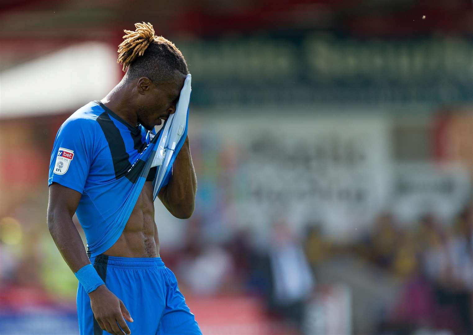 Gabriel Zakuani takes a breather at Accrington on the opening weekend of the season Picture: Ady Kerry