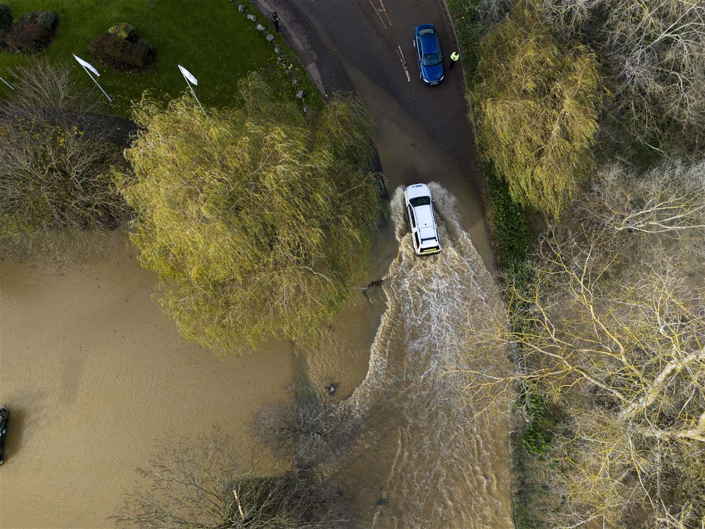 In England, a severe flood warning, meaning there is danger to life, has been issued for Billing Aquadrome and surrounding parks next to the River Nene in Northampton (Jordan Pettitt/PA)