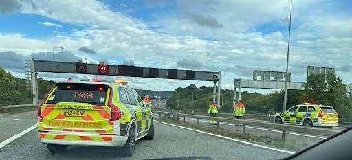 Traffic was stopped in both directions on the M20 between Blue Bell Hill and Aylesford. Picture: Phil Richardson