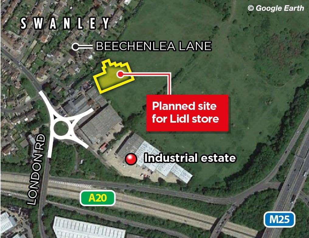 The land is close to Junction 3 of the M25 and adjacent to the A20/M20 east-west route