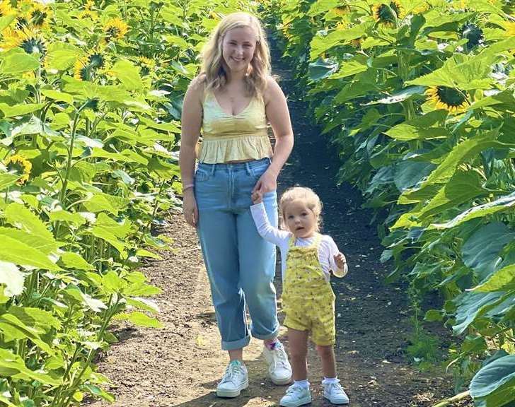 Toddler Hallie with mum Rachael before her condition started to deteriorate