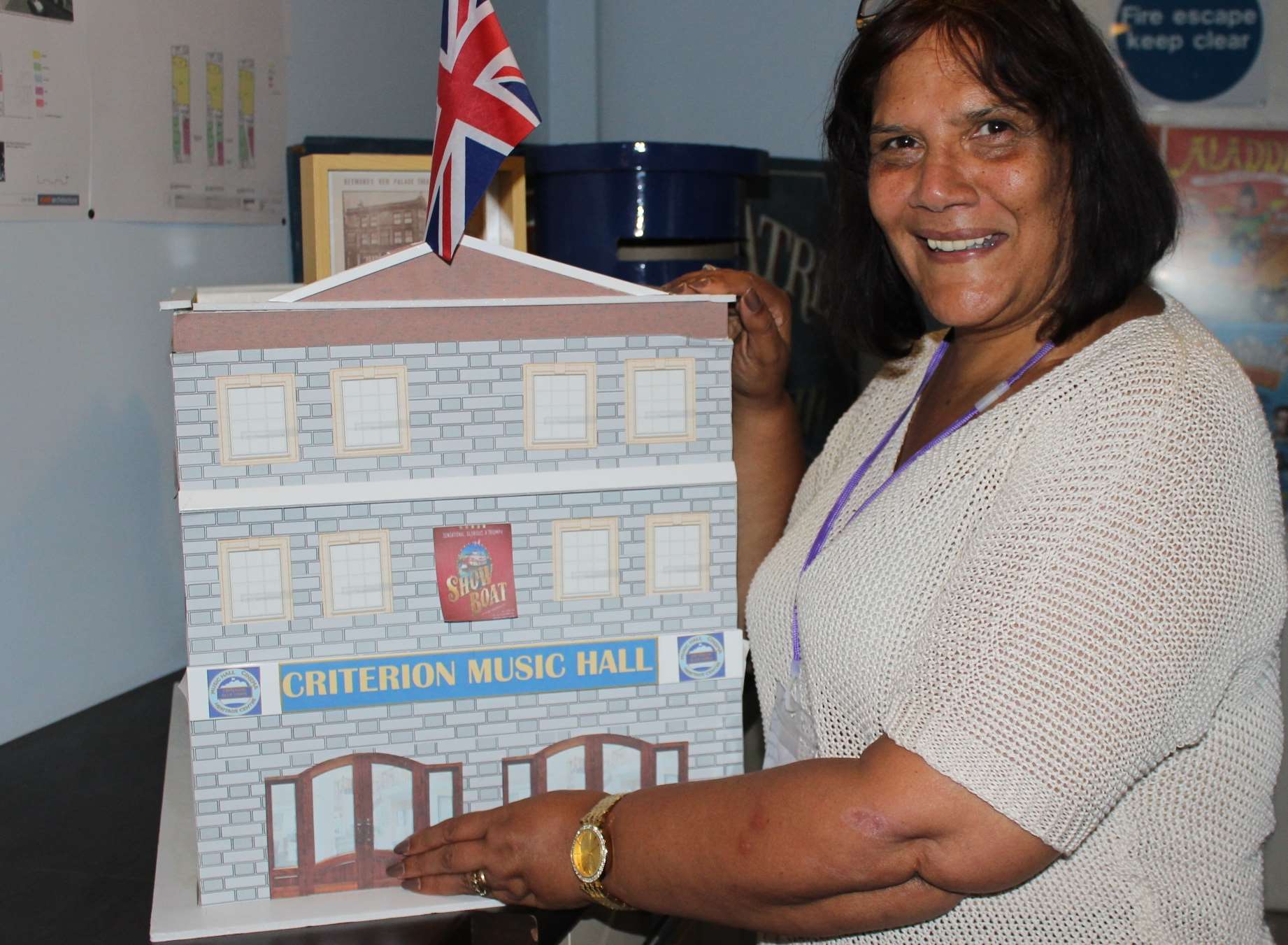 Jenny Hurkett with a model of how the theatre would have looked with the full grant.