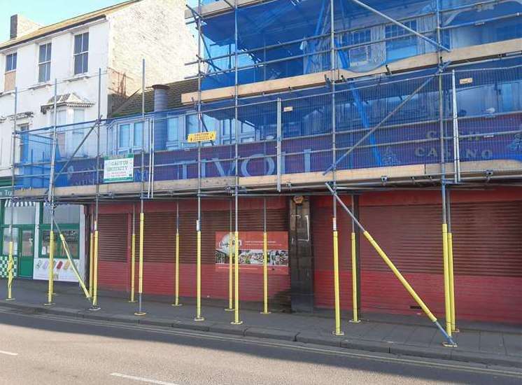 The former Tivoli Amusements clad in scaffolding years ago