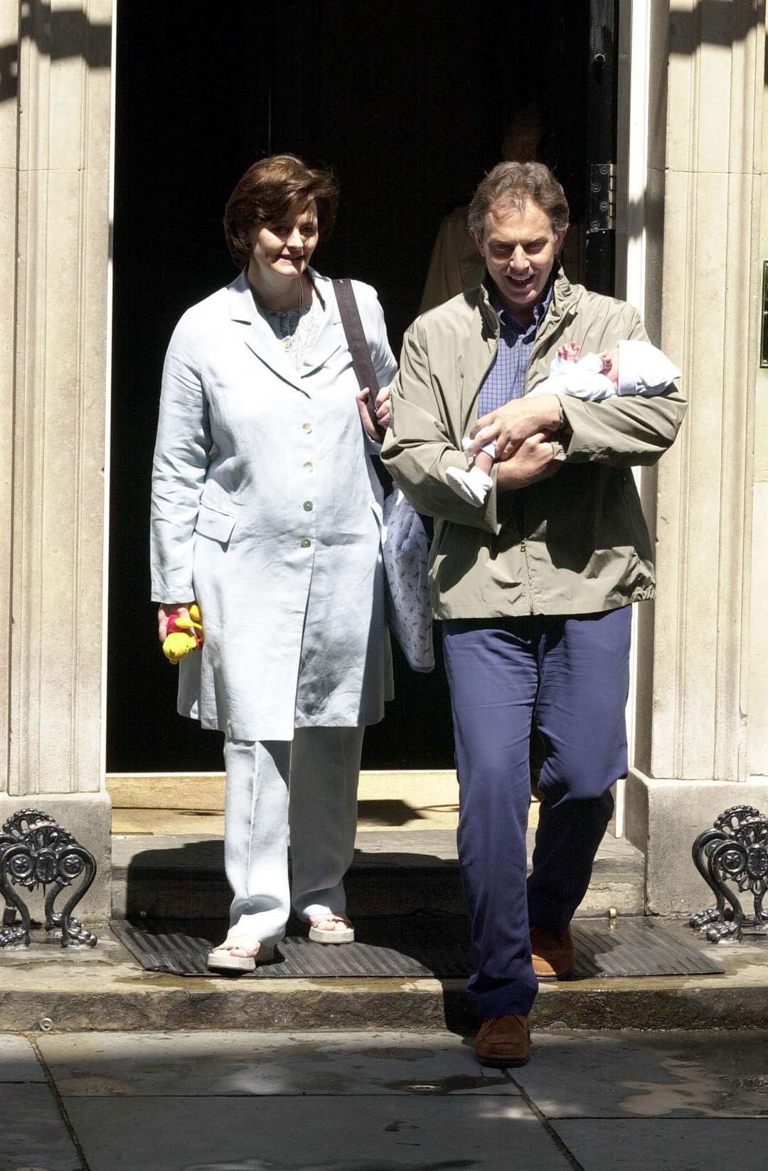 Tony Blair cradling his new born son Leo (Tony Harris/PA)