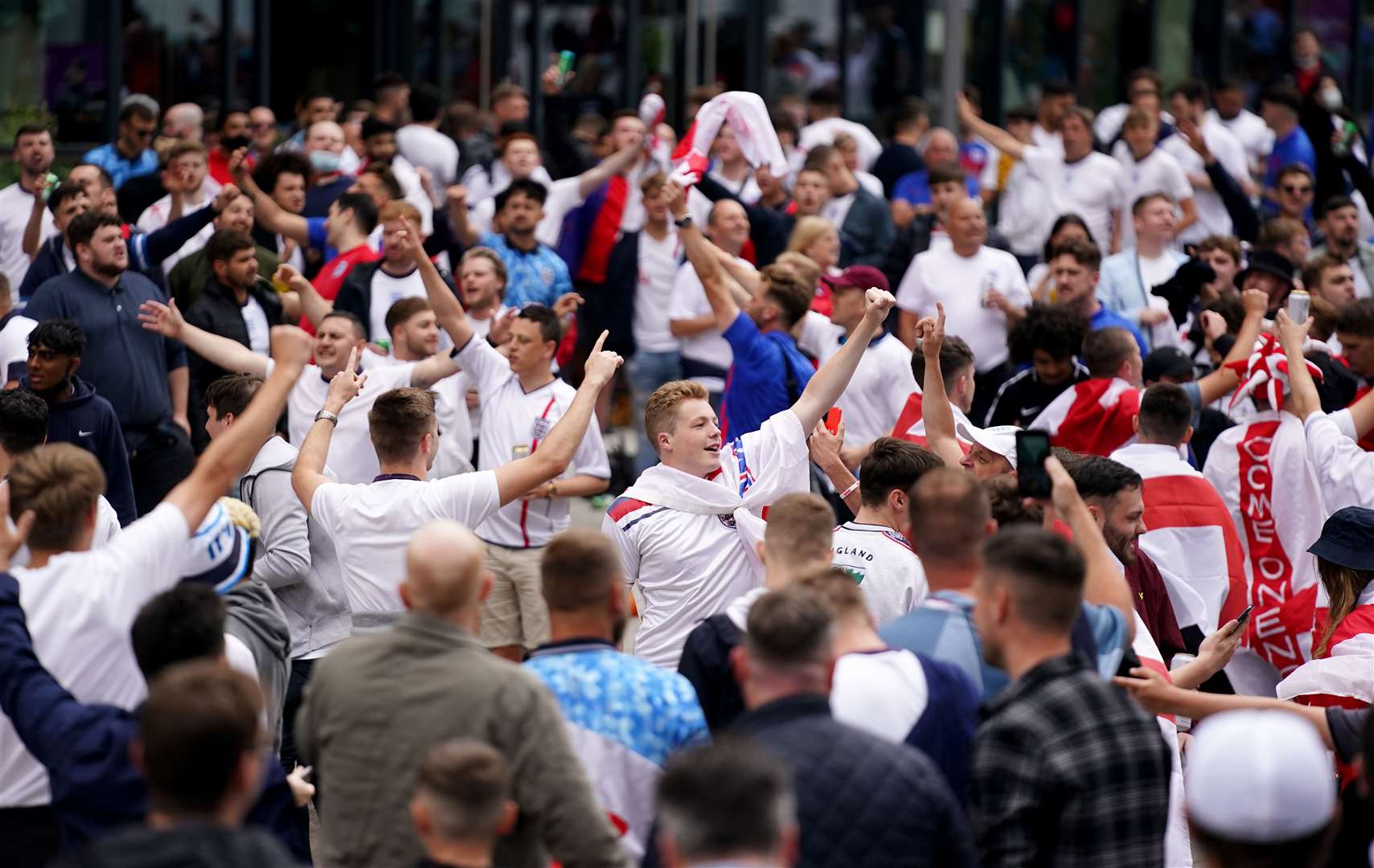 Supporters were in buoyant mood outside Wembley on Tuesday (Zac Goodwin/PA)