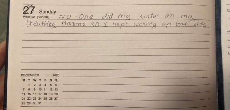 December 27 - "No one did the water on my breathing machine." Diary of Terry Raymond who was at the Little Oyster care home at Minster, Sheppey