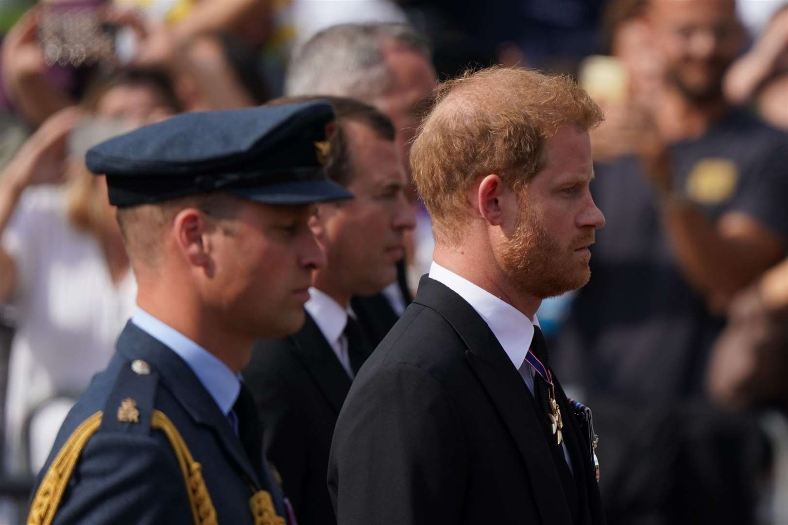 William and Harry walked side-by-side behind the King during the procession (Gareth Fuller/PA)