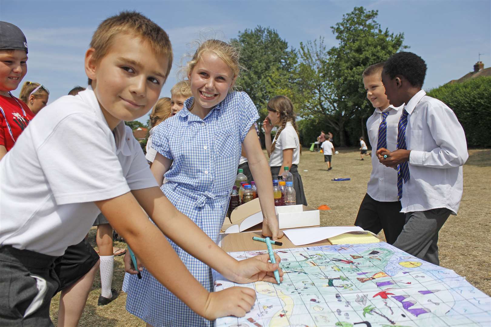 Josh, nine and Seren, eight, at the Treasure Island stall