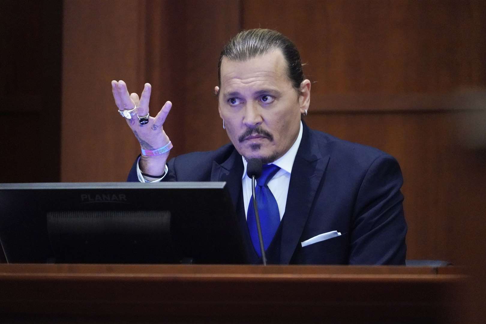 Mr Depp continues to give evidence in the defamation trial, taking place in Fairfax County, Virginia, which is now in its third week (Steve Helber/AP)