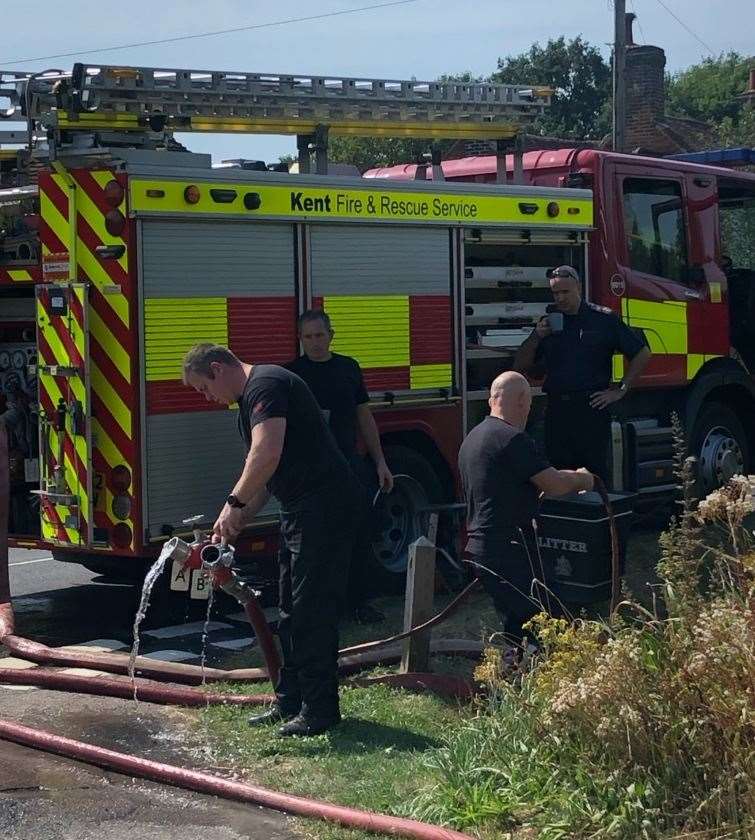 Kent Fire and Rescue crews from Tonbridge fire station used their hoses to refill Matfield village pond which was in danger of drying out