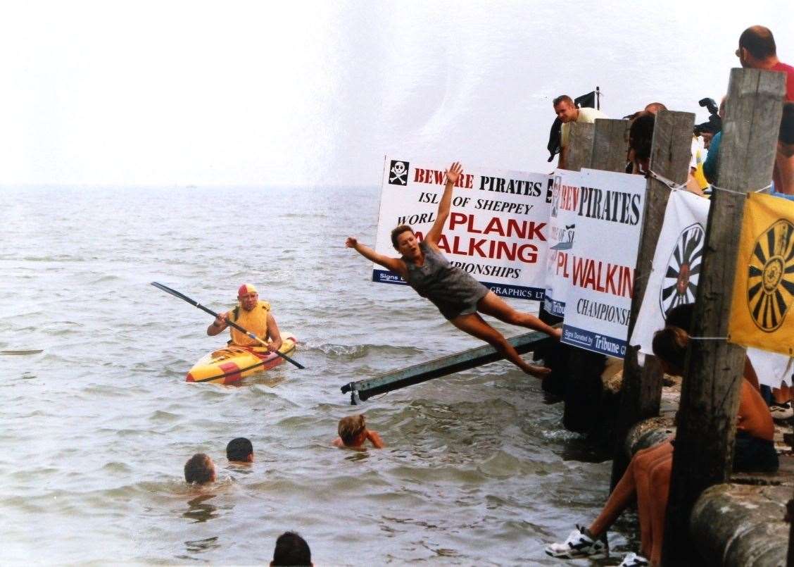 Sheppey's first World Walking the Plank championships held at Neptune Terrace, Sheerness, in 1997