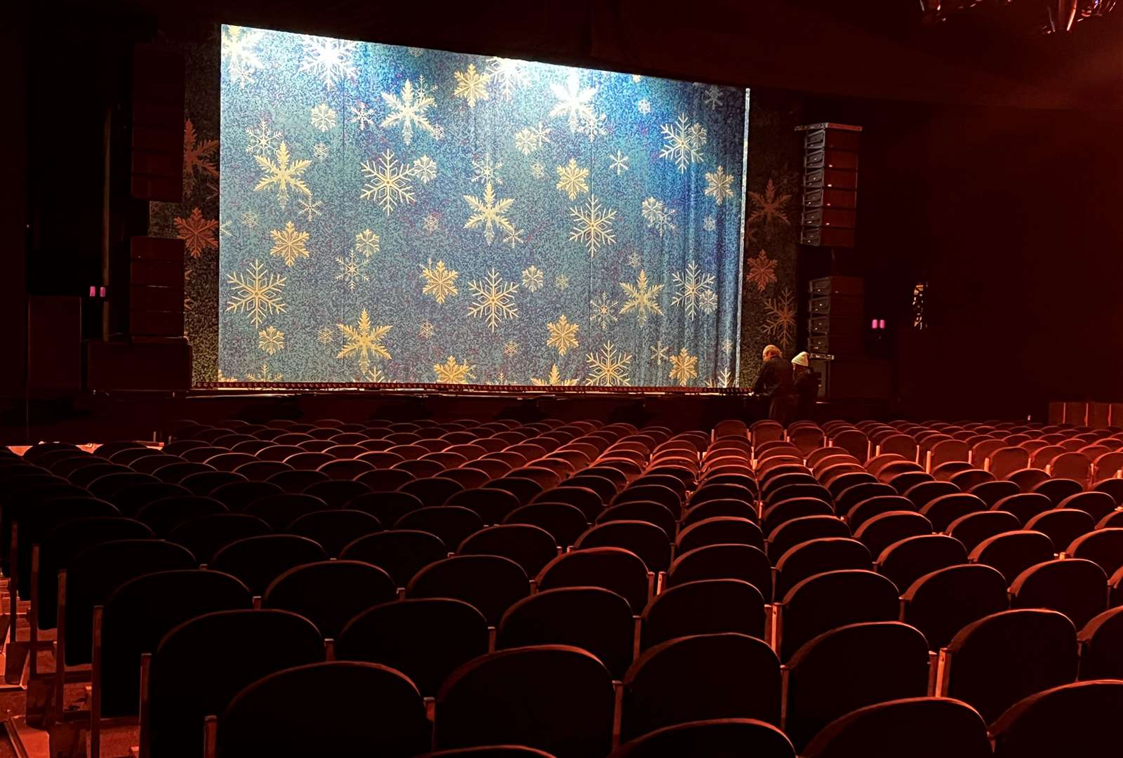 Inside the new temporary Orchard West theatre, in Dartford