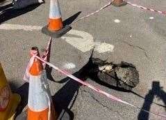 Part of the car park behind Tesco in West Malling high street has been cordoned off due to a sinkhole. Picture: Matt Boughton