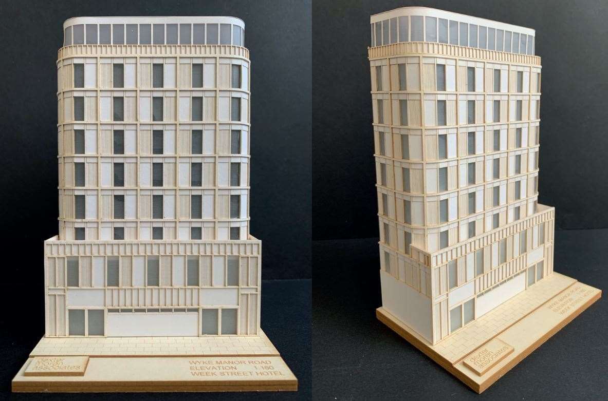 A scale model of the hotel which was tipped to replace the former Mothercare store in Week Street, Maidstone