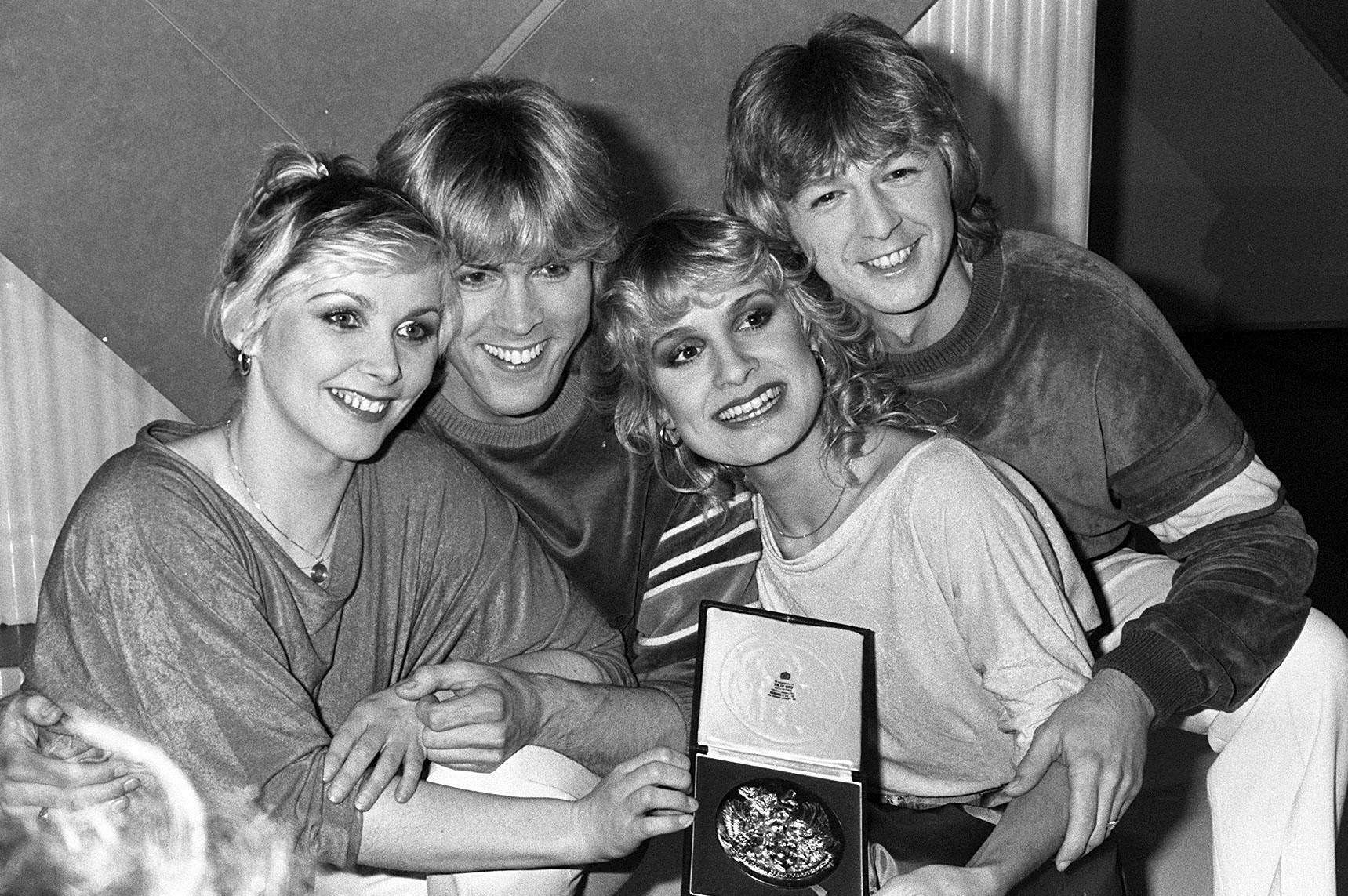 Bucks Fizz following their Eurovision Song Contest victory (from left): Cheryl Baker, Mike Nolan, Jay Aston and Bobby G. Picture: PA