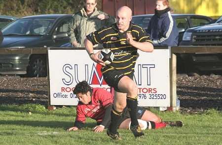 Rowan O'Gorman about to score in Canterbury Rugby Club's match against Haywards Heath last season. Picture courtesy www.jasondoddphotography.com