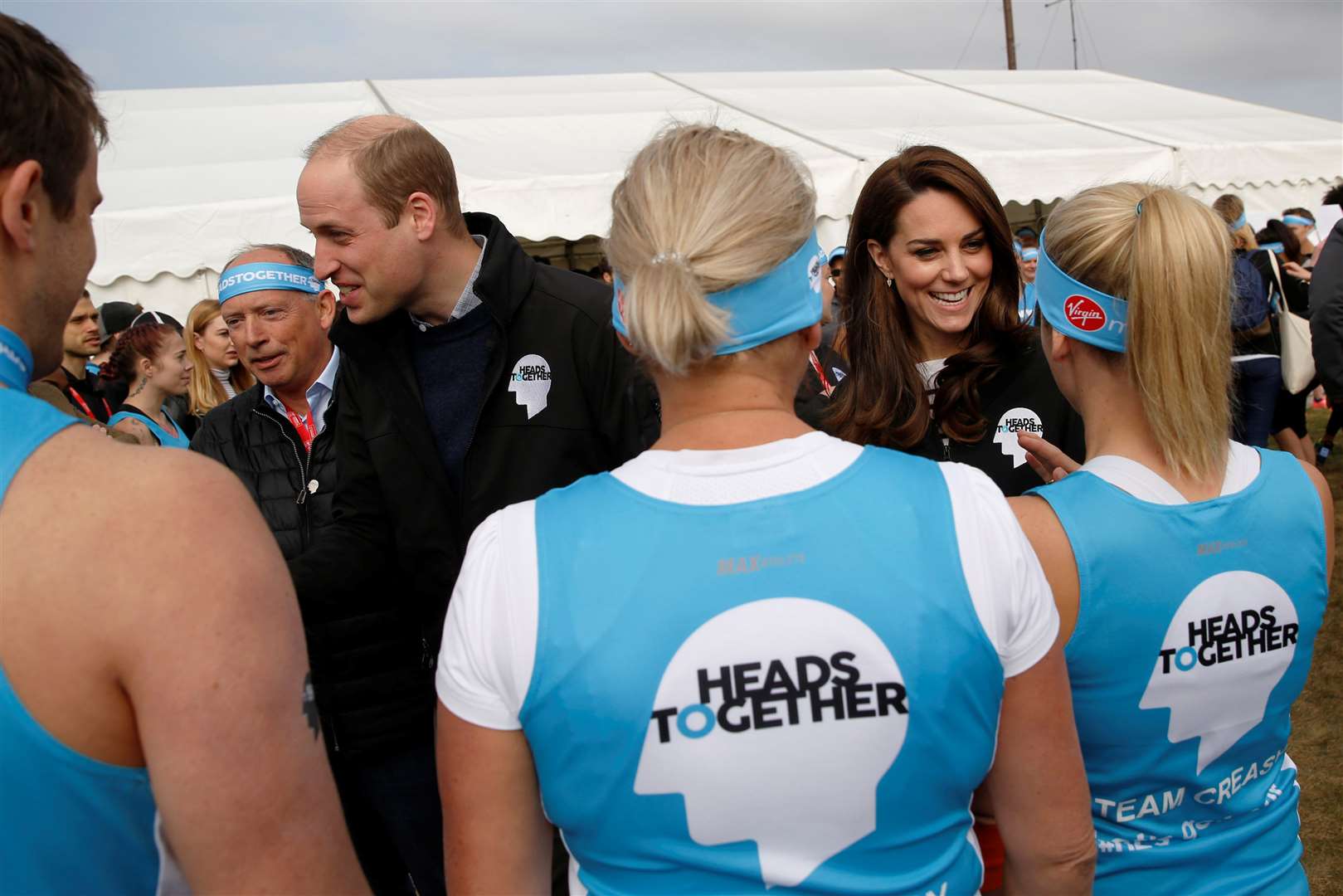 William and Kate pictured with London Marathon runners supporting their Heads Together mental health campaign which is launching a series of wellbing guides with Instagram (Luke MacGregor/PA)