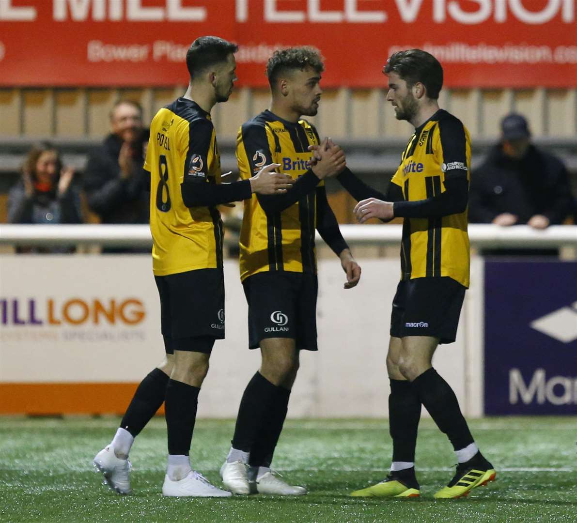 Michael Phillips celebrates his goal against Salford Picture: Andy Jones