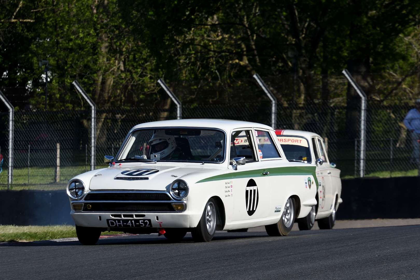 Mel and Ollie Streek, from Goudhurst & Cranbrook, finished 10th in class and 18th overall in their Lotus Cortina in the Pre-66 Touring Cars race. Picture: Simon Hildrew