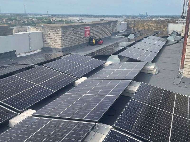 Solar panels on the roof of Carl Ekman House