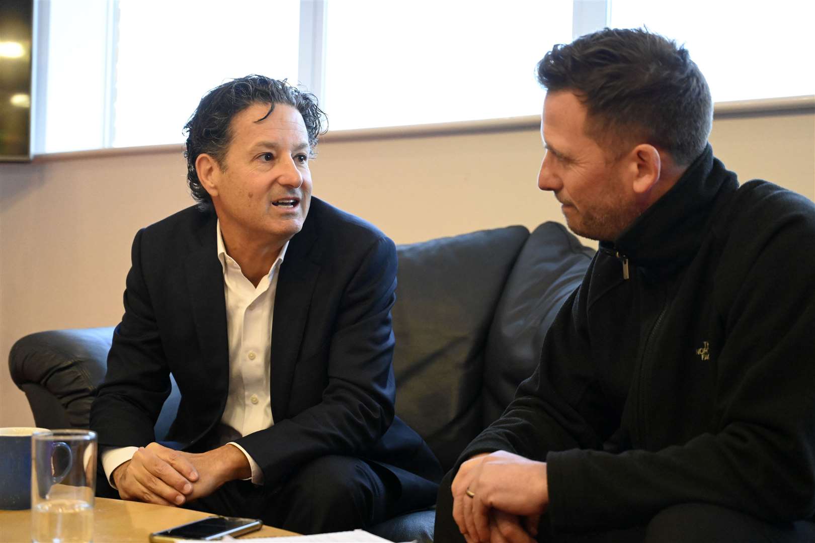 Brad Galinson talks to KM reporter Luke Cawdell at Priestfield Picture: Barry Goodwin