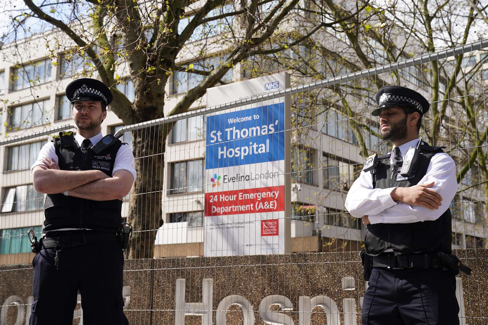 Police officers outside St Thomas’ Hospital (Aaron Chown/PA)