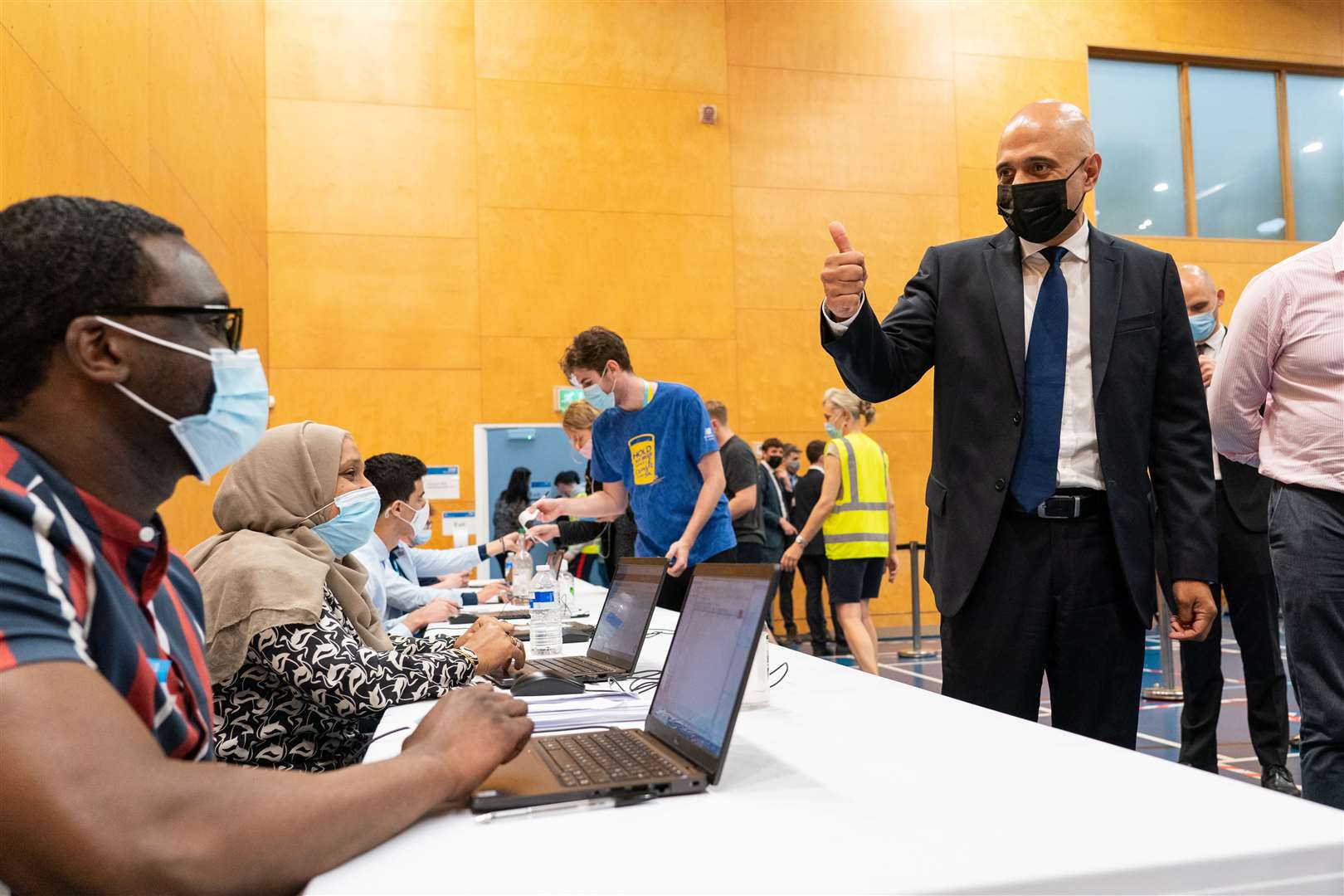 Sajid Javid at a pop-up vaccination site in London (Dominic Lipinski/PA)