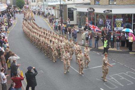 the 1st Battalion The Princess of Wales's Royal Regiment (PWRR) marches through Tunbridge Wells