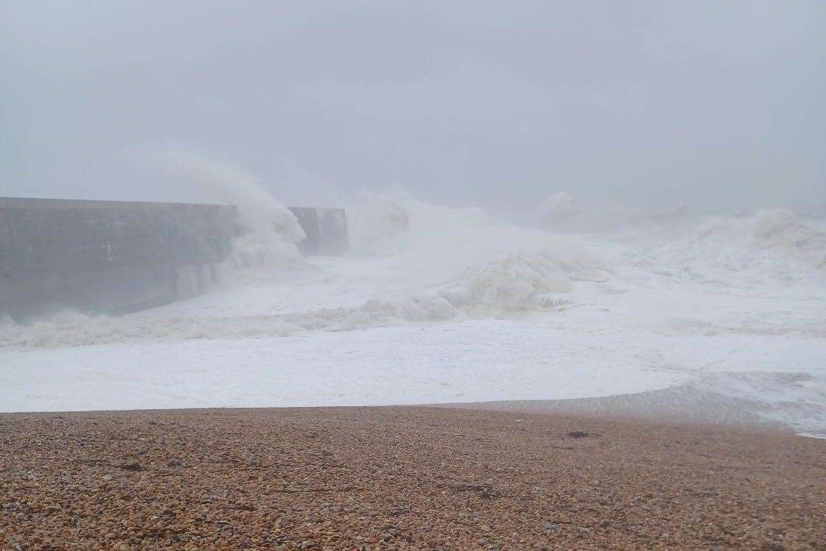 High waves at the harbour in Folkestone