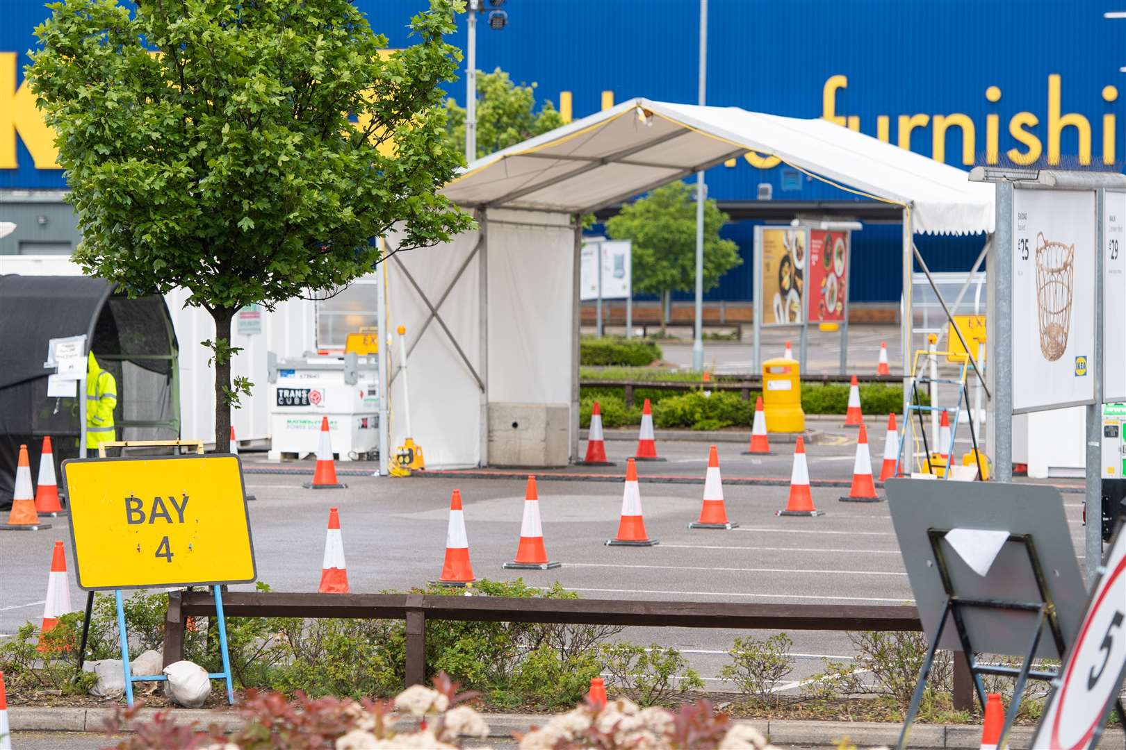 A drive-through coronavirus testing site at Ikea in Wembley, north London (Dominic Lipinski/PA)