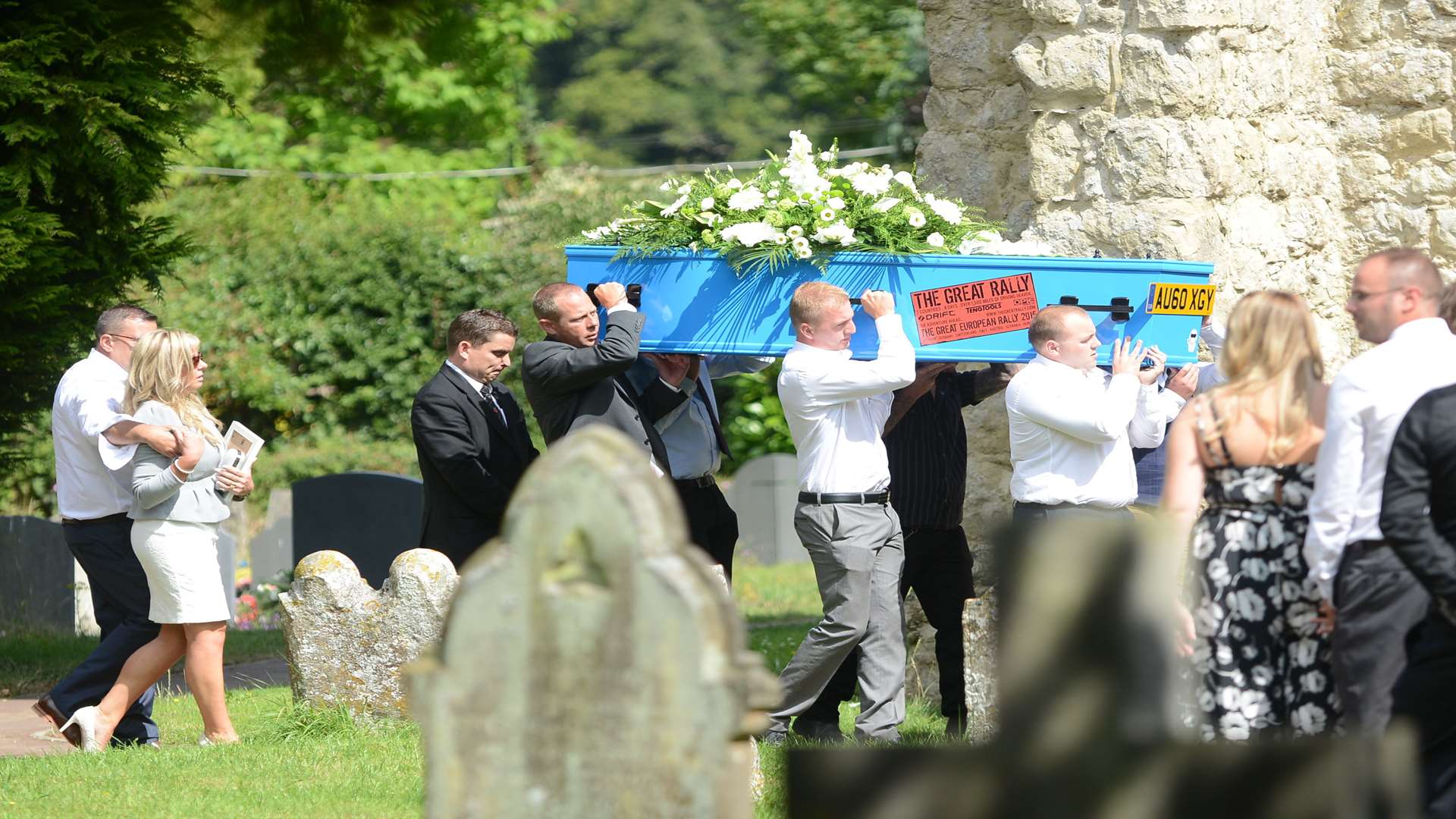 Friends carried Josh's blue coffin into Kingsnorth parish Church