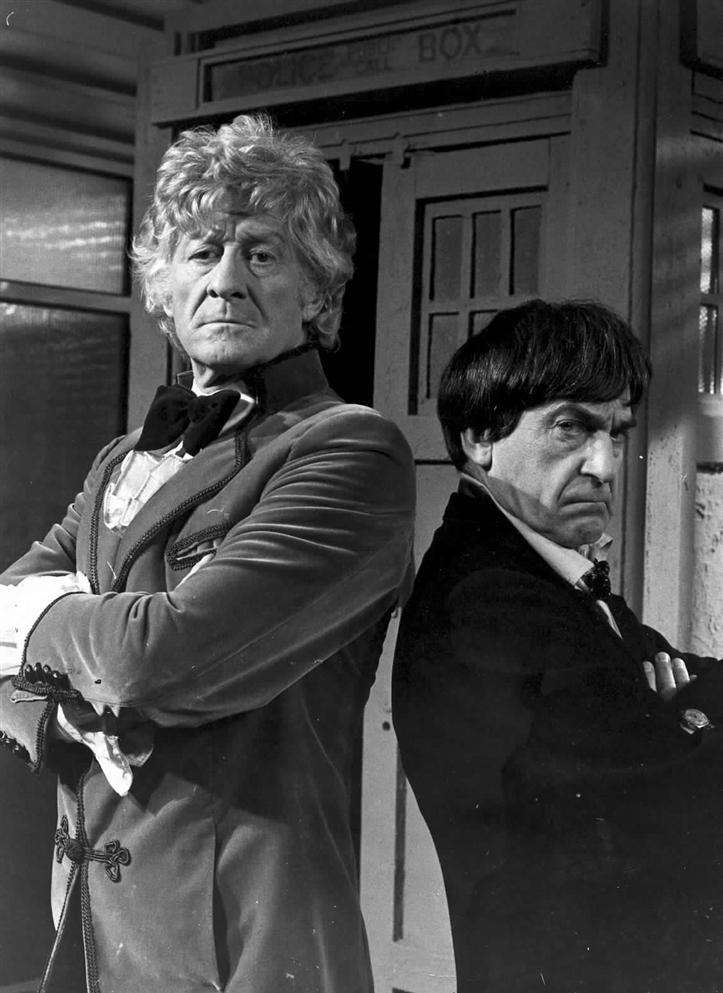 Jon Pertwee as Doctor Who and Patrick Troughton as Doctor Who's "other self".