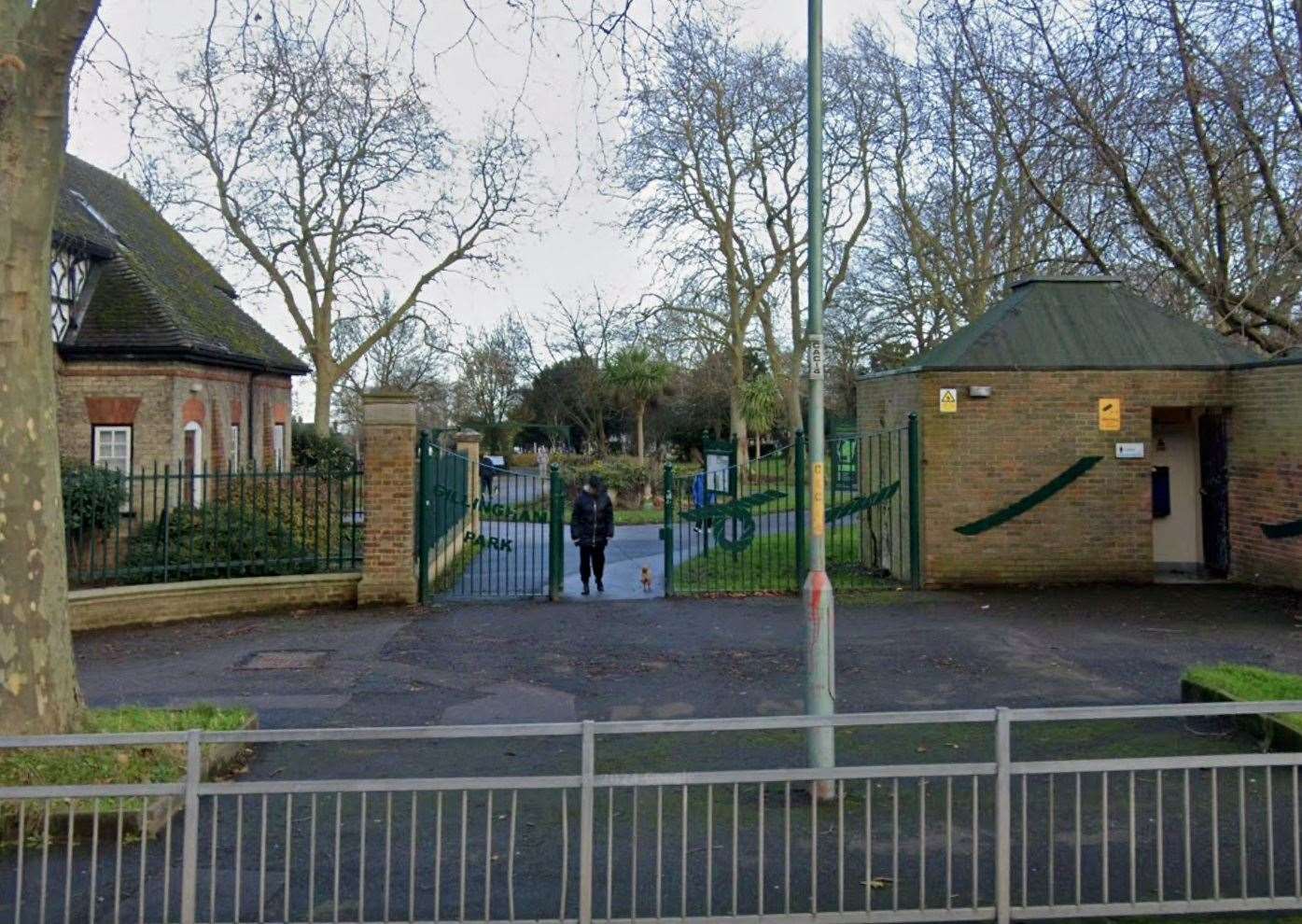 The alleged attack happened in Gillingham Park, near to the Canterbury Street entrance. Picture: Google