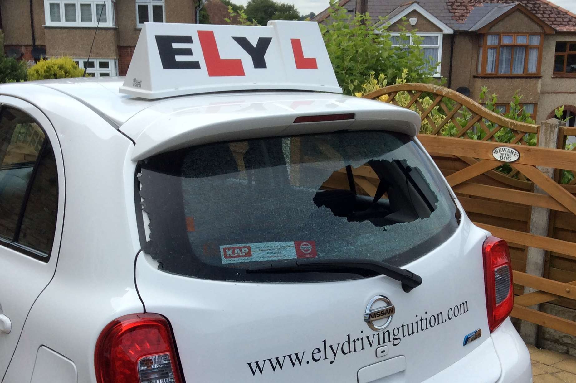 The smashed learner car.