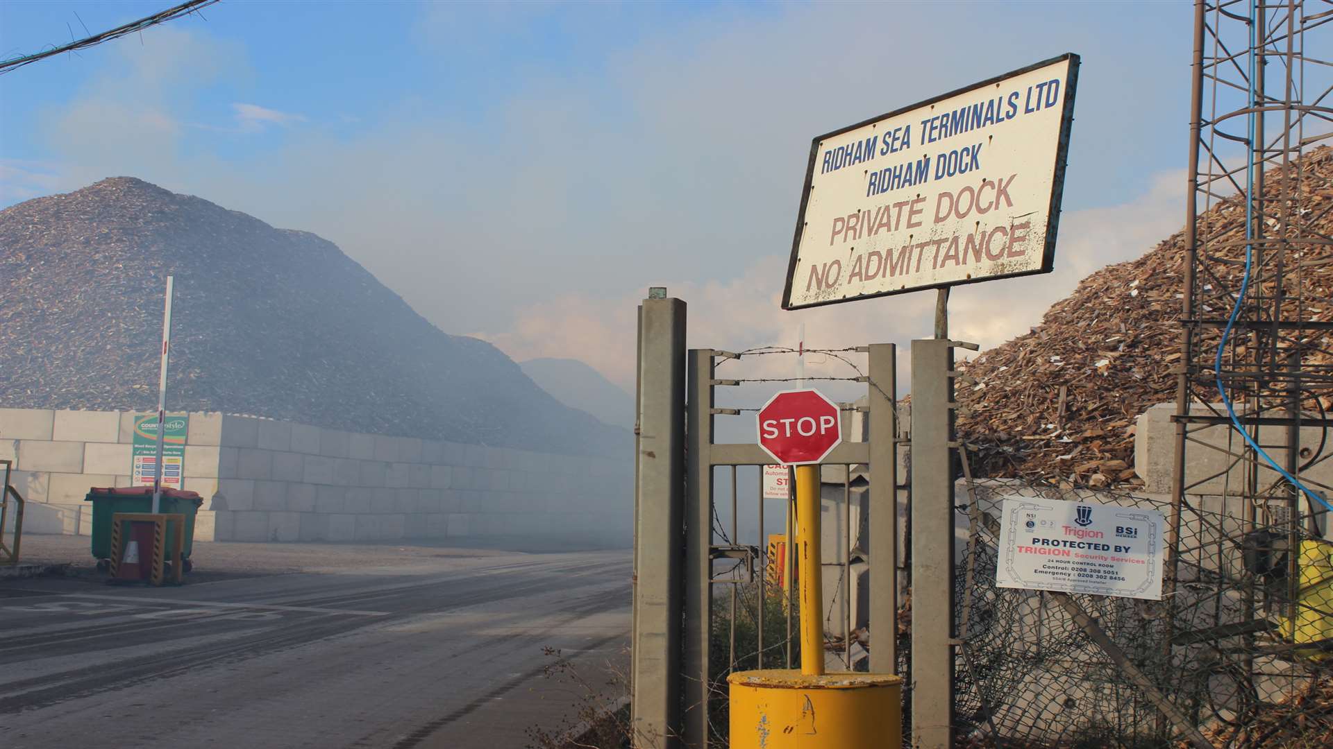 Smoke covers the entrance to Ridham Docks