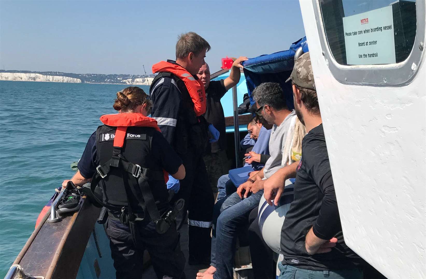 The scene on the Royal Charlotte after the rescue, with the Border Force officers present. Picture courtesy of Matt Coker