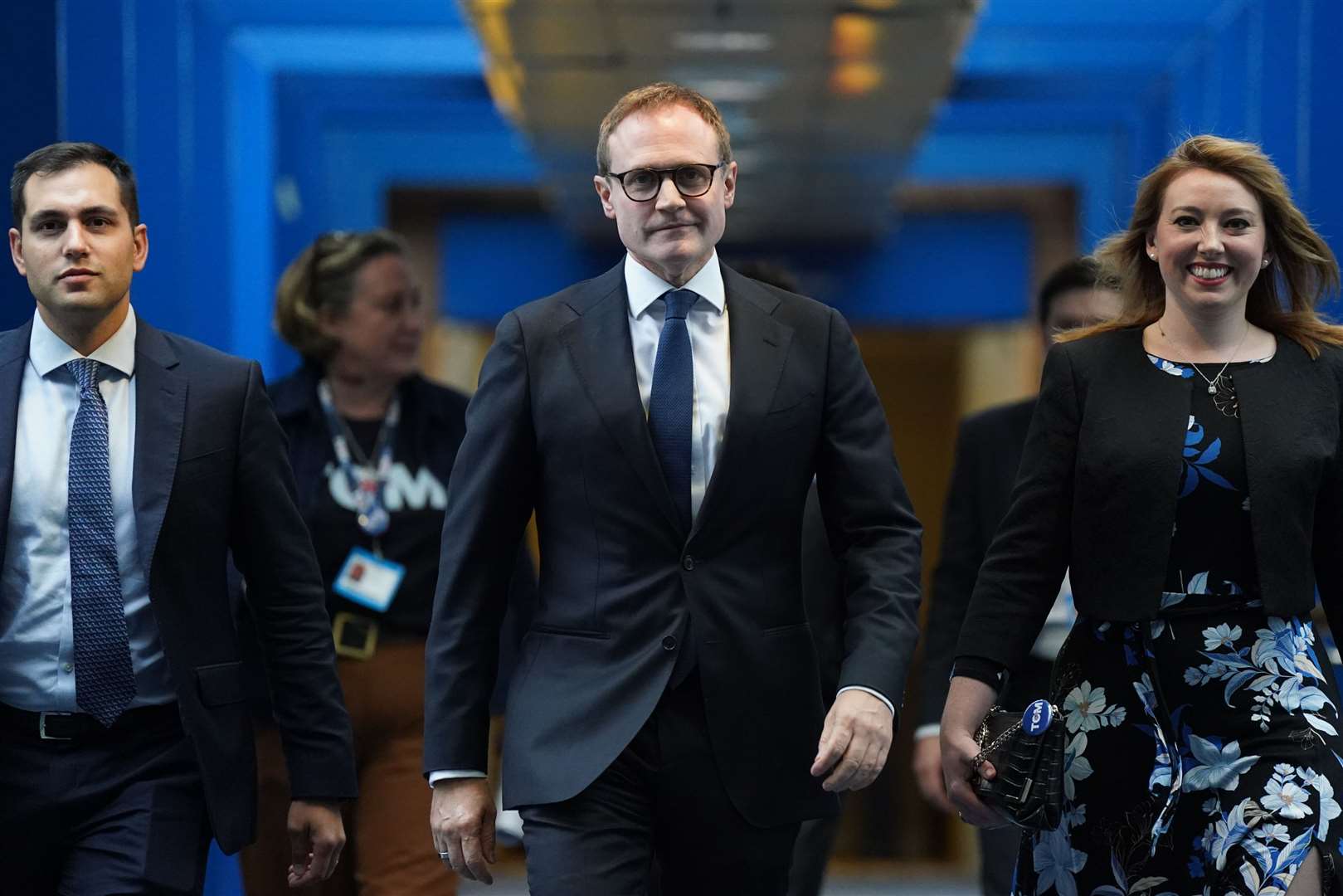 Conservative leadership candidate Tom Tugendhat arrives at the Conservative Party Conference in Birmingham (Jacob King/PA)