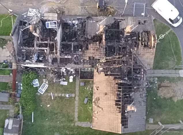 Windows were blown from their frames and tiles came off the roof. Picture: Lindsay Renton