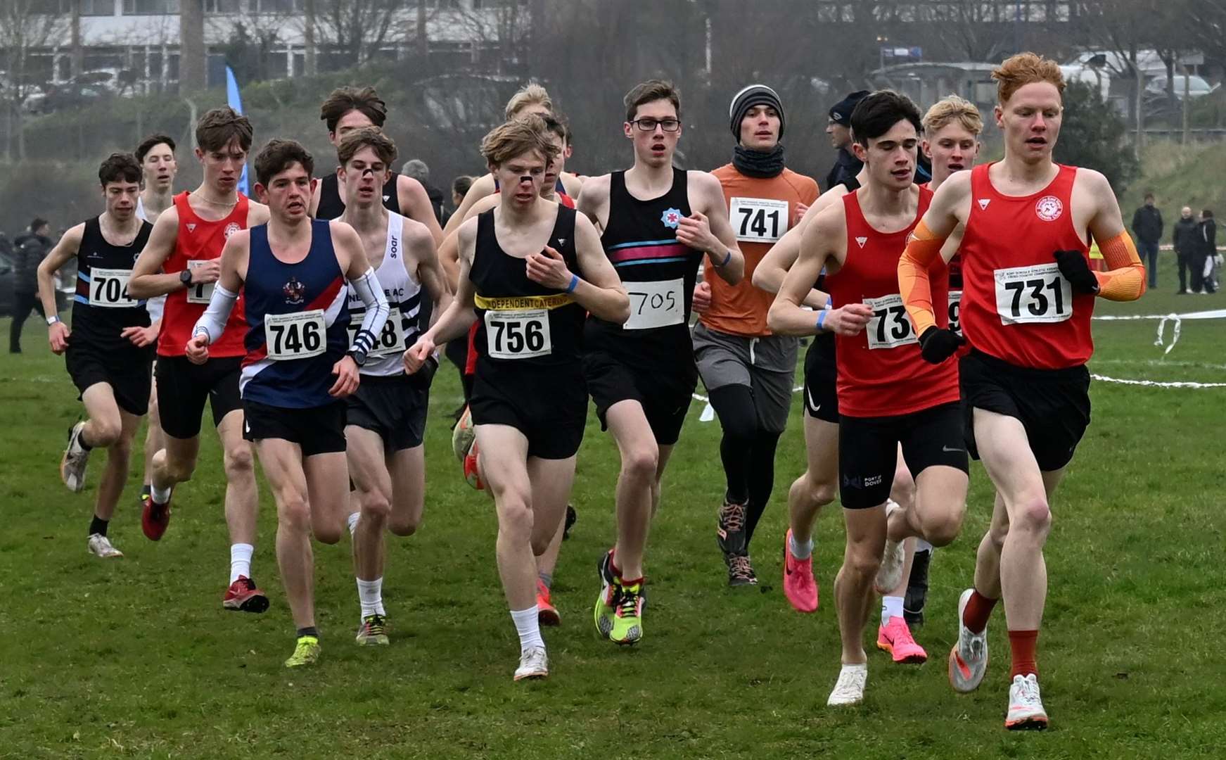 South East Kent’s Alex Dack (No.731) topped the times to win the senior boys’ race. Picture: Simon Hildrew