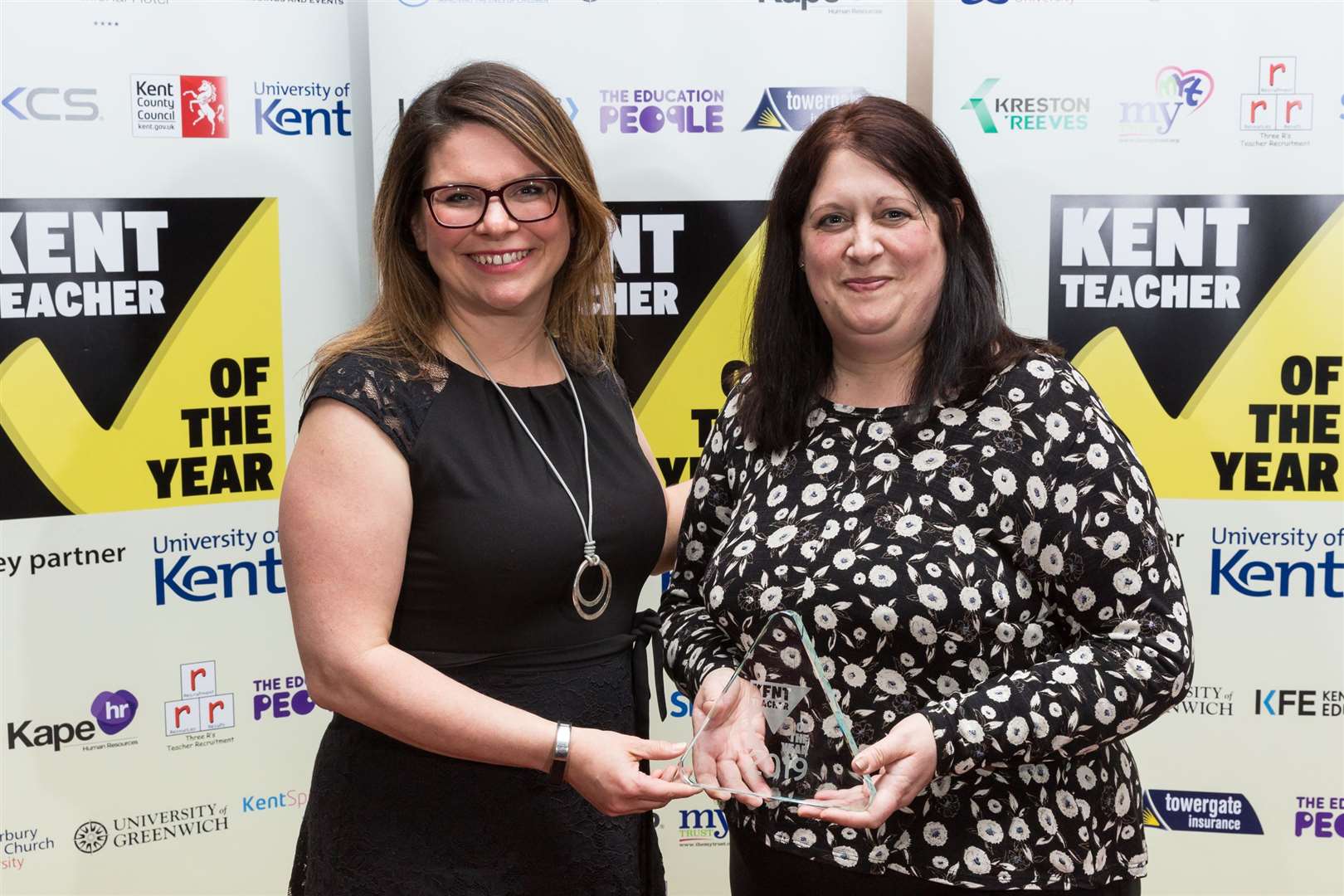 from left, SEK â Rebecca Smith, Karen Jackson Overall Kent Literacy Teacher of the Year of Riverview Infant School. Kent Teacher of the Year 2019 awards. Ashford International Hotel, SimonÃ© Weil Avenue, Ashford. .Picture Submitted by: Martin Apps.KM Group has permission to sell this image via photo sales and to re-sell the image to other media for single-use publication.. (10146164)