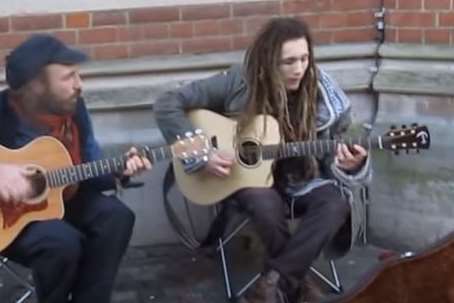 Joshua Lambert-Price (right) performing with a friend