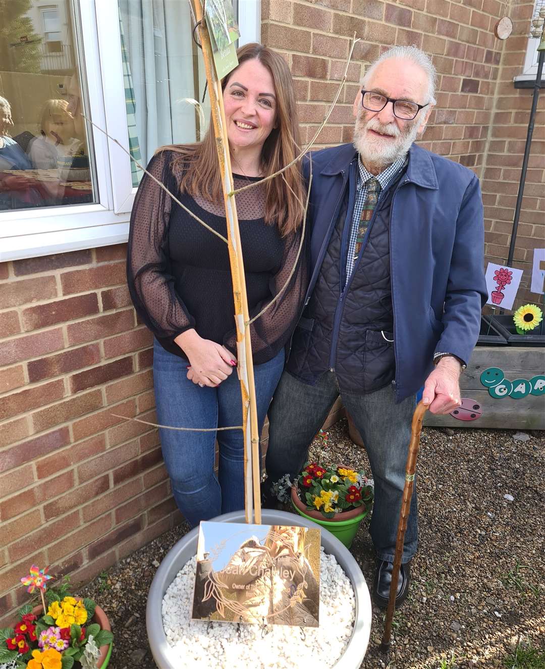 New playgroup leader Kirsty Barden with Jean's husband Robert. Photo: Kirsty Barden