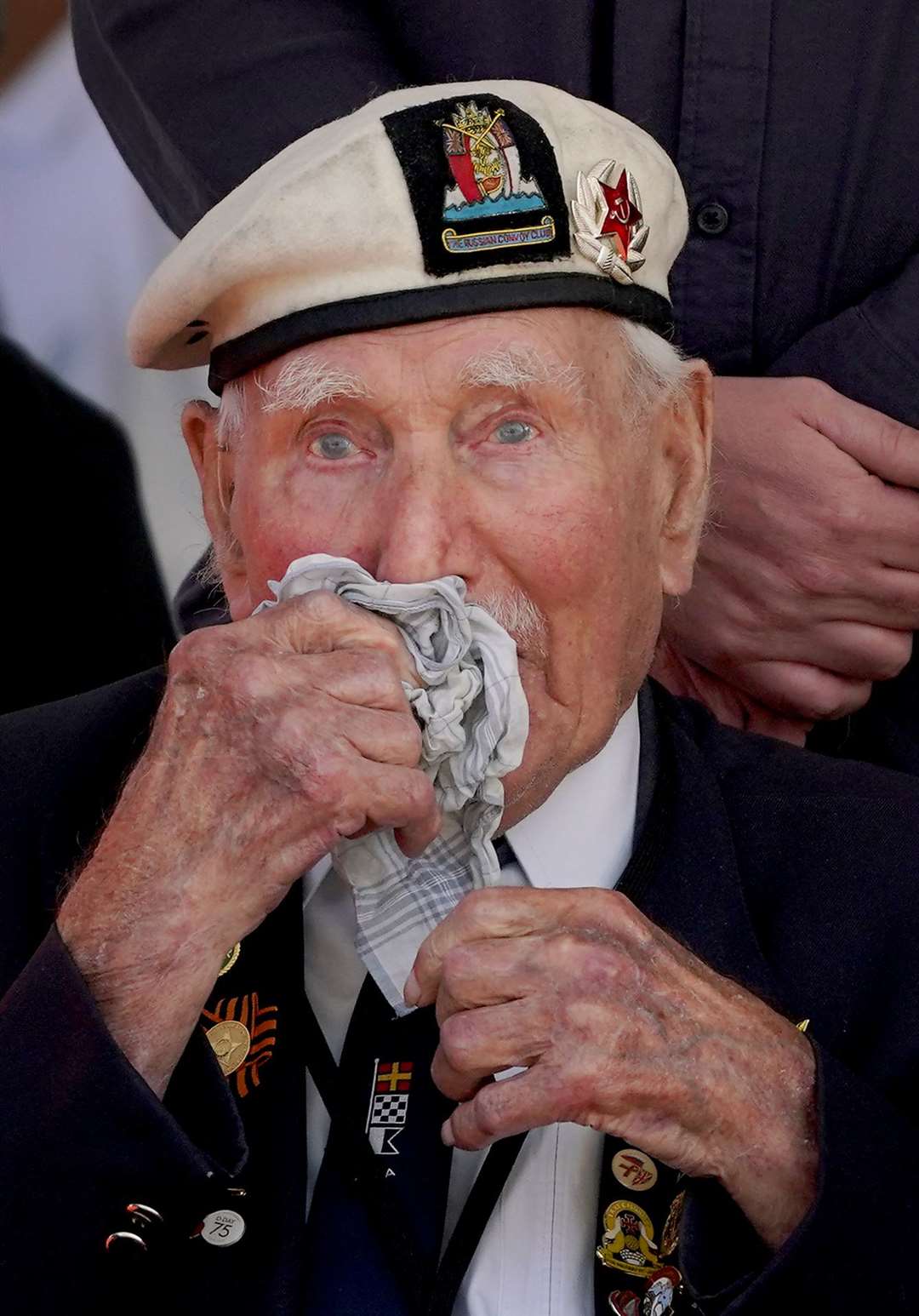 D-Day veteran Ernie Davies, Royal Navy, HMS Cotton, during a visit to the British Normandy Memorial (Gareth Fuller/PA)