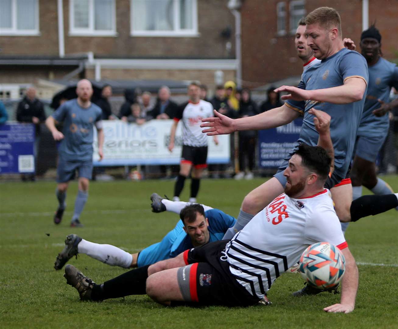 Long-serving Deal Town striker Connor Coyne narrowly fails to make contact with the ball on his final club appearance in last month’s 3-0 home win against Stansfeld. Picture: Paul Willmott