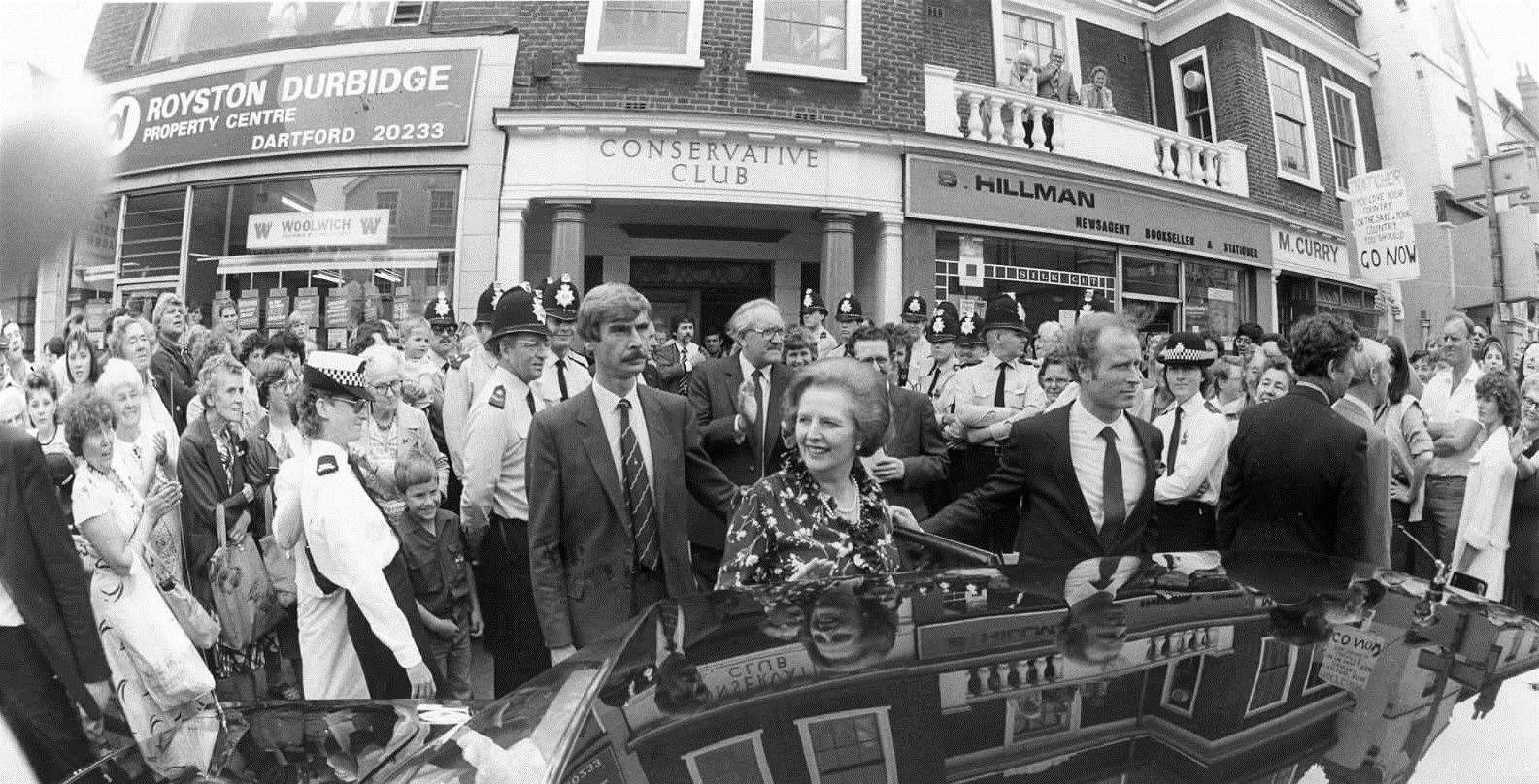 Prime Minister Margaret Thatcher on a visit to Dartford in August 1984