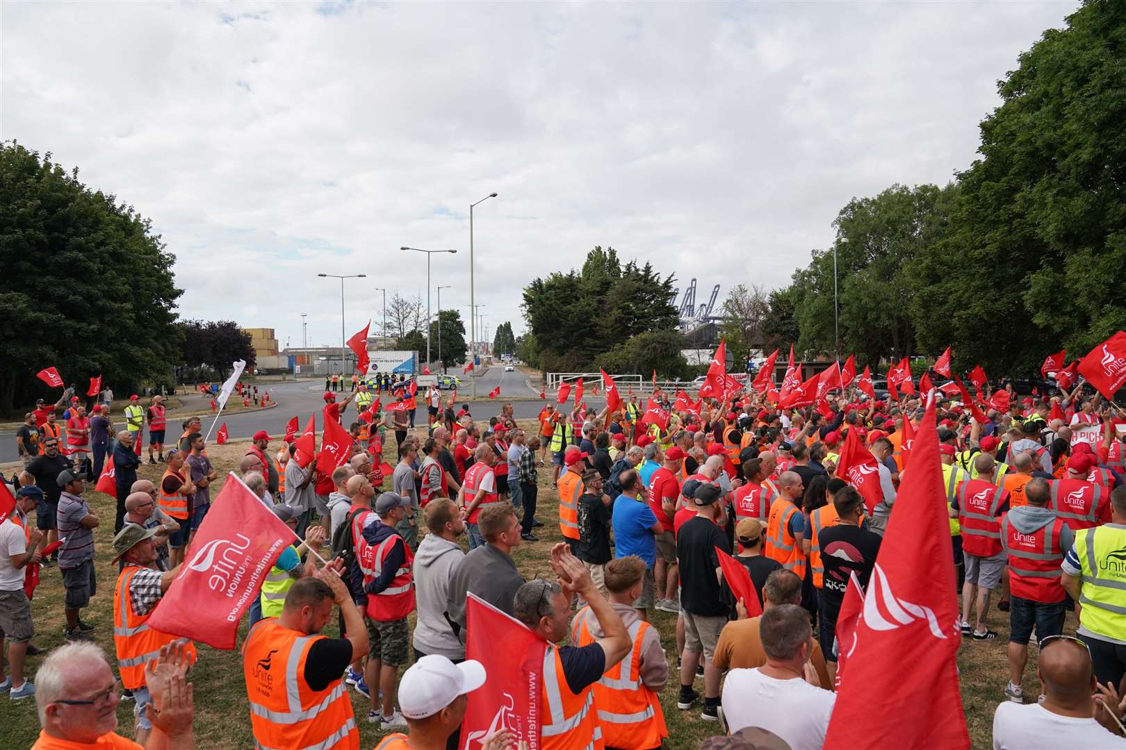 A picket line at one of the entrances to the Port of Felixstowe (Joe Giddens/PA)