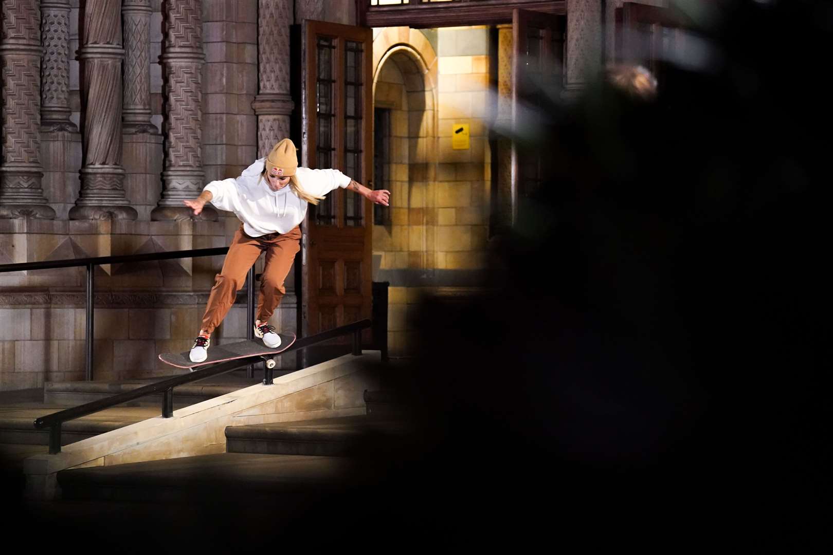 Leticia Bufoni at the Natural History Museum as she creates a once-in-a-lifetime skate film at the London attraction (James Manning/PA)